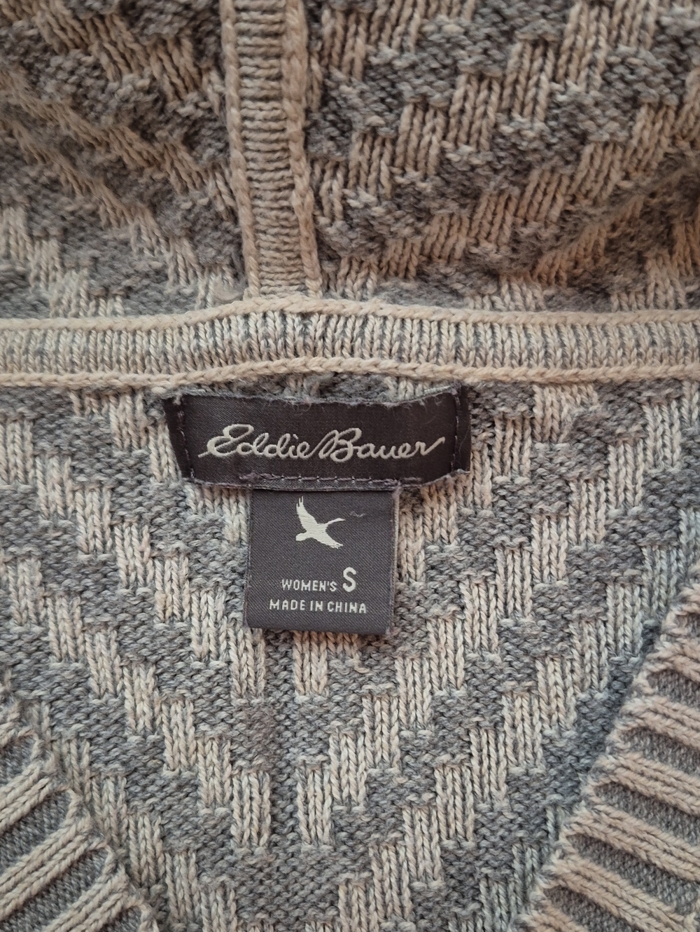 Eddie Bauer Two-Tone Gray and Cream V-Neck Sweater